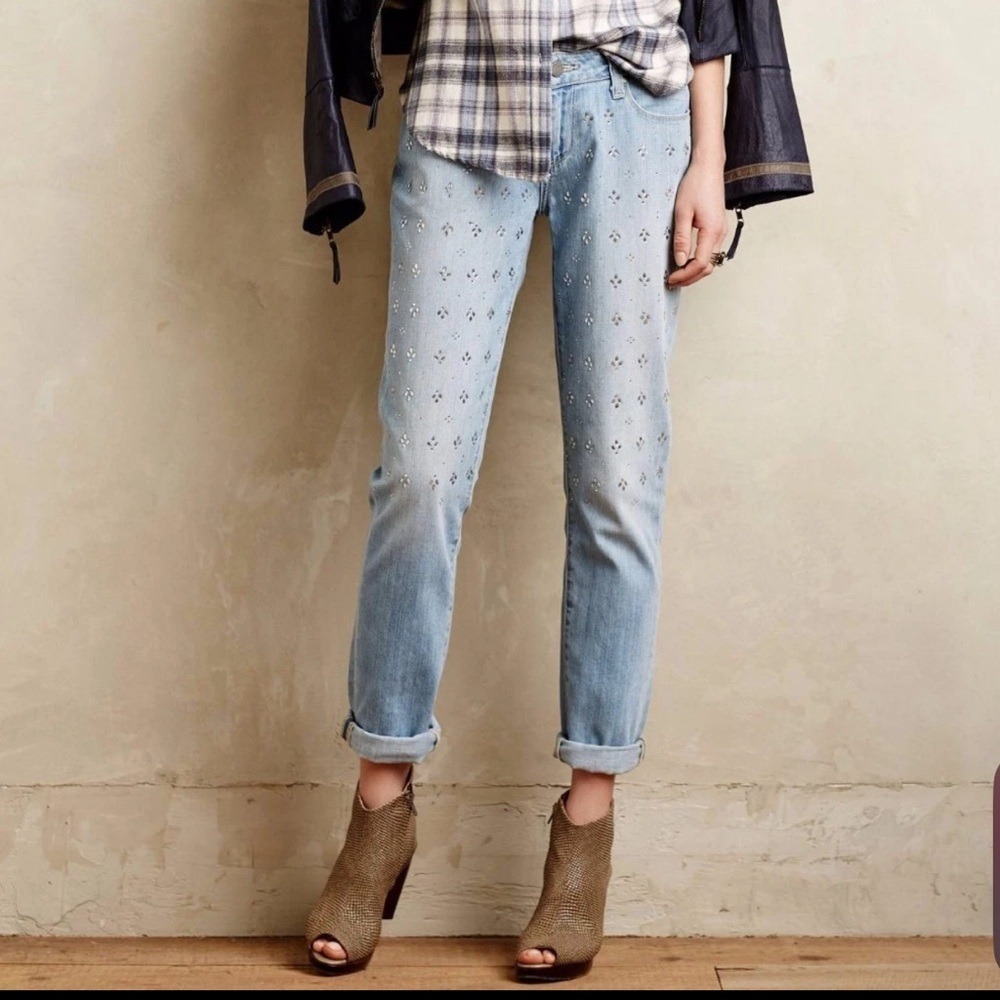 Paige rare Jimmy Jimmy Skinny Jeans with rhinestones light wash 24 NWOT